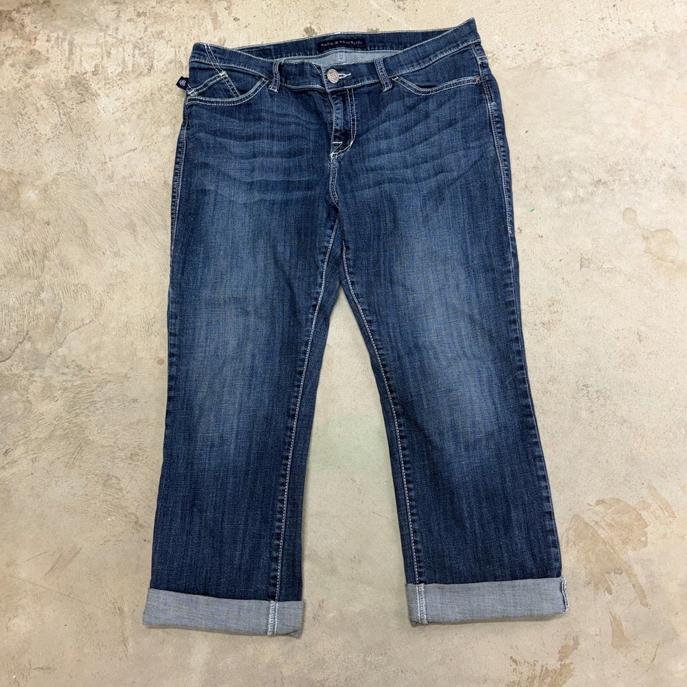 Rock Republic Kendall‎ Women Jeans Blue Denim Cuffed Crop Size 14